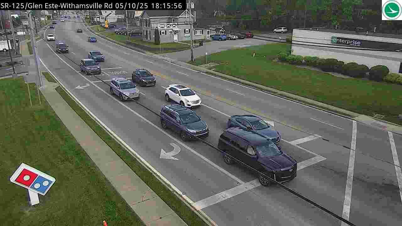 Typically shows a road or highway in Ohio with or without vehicles from a traffic camera.