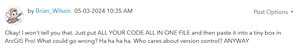 Forum post from Brian_Wilson 05-03-2025 10:35 AM
It looks like you should be able to use either arcpy.env.scriptWorkspace or arcpy.env.packageWorkspace, on my machine those both mapped to the folder that the pyt file is stored in, so like this
